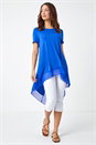 Royal Blue Chiffon Dipped Hem Asymmetric Tunic Top, Image 2 of 5