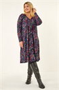 Navy  Paisley Soft Stretch V-Neck Dress, Image 2 of 5