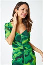 Green Marble Print Stretch Mesh Ruched Dress, Image 4 of 5