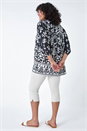 Black Curve Boho Print Tie Neck Top, Image 3 of 5