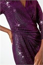 CERISE Sequin Gathered Wrap Stretch Dress, Image 5 of 5