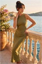 KHAKI Dusk Gathered Waist Midi Dress, Image 2 of 4