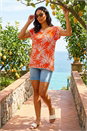 Orange Leaf Print Bobble Trim Top, Image 2 of 4