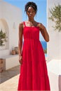 Red Strappy Tiered Maxi Dress, Image 2 of 4