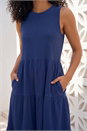 Navy  Tiered Midi Smock Dress, Image 4 of 4