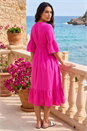 Fuchsia Linen Look Shirred Midi Dress, Image 3 of 4