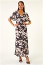 Black Petite Printed Mesh Ruched Midi Dress, Image 3 of 6