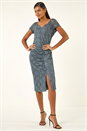 Grey Lace Ruched Stretch Dress, Image 1 of 5