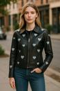 Black Leather Hearts Biker Jacket - Renmark, Image 1 of 6