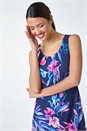 Navy  Sleeveless Tropical Print Bias Midi Dress, Image 4 of 5
