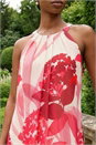 Red Petite Floral Halter Neck Shift Dress, Image 4 of 4