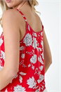 Coral Ditsy Floral Lace Trim V-Neck Top, Image 1 of 5