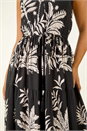 Black Petite Leaf Print Strappy Maxi Dress, Image 5 of 5