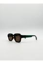 Brown Angular Wayfarer Style Sunglasses in Brown with Green Arms, Image 2 of 4