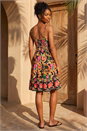 Peach Floral Border Strappy Dress, Image 2 of 4