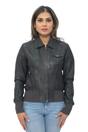 Black Womens Leather MA-1 Varsity Jacket - Ann, Image 1 of 5