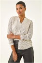 Silver Embellished Sequin Stretch Blouse, Image 1 of 5