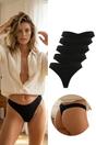 Black 5 Pack Seamless High Leg Knitted Thong Panties, Image 1 of 2