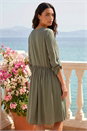 Khaki Satin Drop Waist Smock Dress , Image 3 of 4