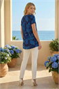 Navy Leaf Print Stretch Tunic Top, Image 3 of 4