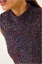 Multi  High Neck Fluffy Tinsel Knit Top, Image 5 of 6