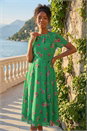 Green Floral Chiffon Pleated Dress, Image 1 of 4