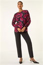 Purple Floral Print Pleated Top, Image 2 of 5