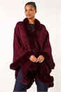 Wine Sparkly Faux Fur Trim Cape, Image 4 of 5