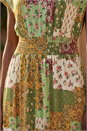 Khaki Stretch Patchwork Shirred Maxi Dress, Image 4 of 4