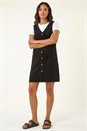Black Cotton V-Neck Button Pocket Dress, Image 2 of 6