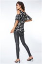 Black Metallic Floral Cold Shoulder Top, Image 3 of 5