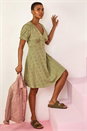 Khaki Broderie Cotton Stretch Jersey Frill Dress, Image 6 of 7