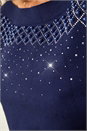 Midnight Blue Embellished Boat Neck Jumper, Image 5 of 5