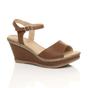 Tan AJVANI Tan High Wedge Heels Ankle Strap Cork Sandals, Image 1 of 6