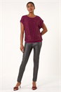 Wine Lace Front Stretch Jersey Top, Image 1 of 5