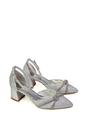 Silver 'Sarah' Ankle Strap Pointed Toe Diamante Mid Block Heels, Image 3 of 5