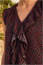Black Floral Print Ruffle Front Top, Image 4 of 4