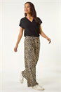 Khaki Petite Animal Wide Leg Trouser, Image 2 of 5