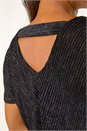 Black Shimmer Velvet V-Neck Banded Hem Top, Image 5 of 5