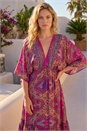 Fuchsia Paisley Print Boho Maxi Dress, Image 2 of 4