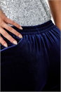 Midnight Blue Velvet Elastic Waist Wide Leg Trousers, Image 5 of 6