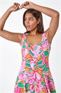 PINK Floral Print Panelled Midi Dress, Image 4 of 5