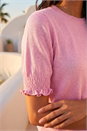Light Pink Petite Shirred Sleeve Knit Top, Image 4 of 4