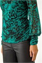 Green Mesh Print Detail Stretch Top, Image 5 of 5