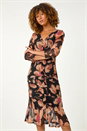 Beige Ruched Floral Frill Dress, Image 2 of 5