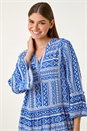Royal Blue Aztec Print Frill Smock Dress, Image 4 of 5