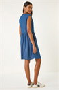 Denim Button Detail Gathered Dress, Image 3 of 5