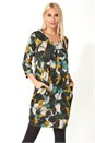 Green Leaf Print 3/4 Sleeve Slouch Dress, Image 1 of 5