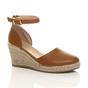 Tan Mid Wedge Heel Ankle Strap Espadrille Sandals, Image 1 of 6