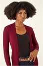 Wine Longline Stretch Ribbed Cardigan, Image 4 of 5